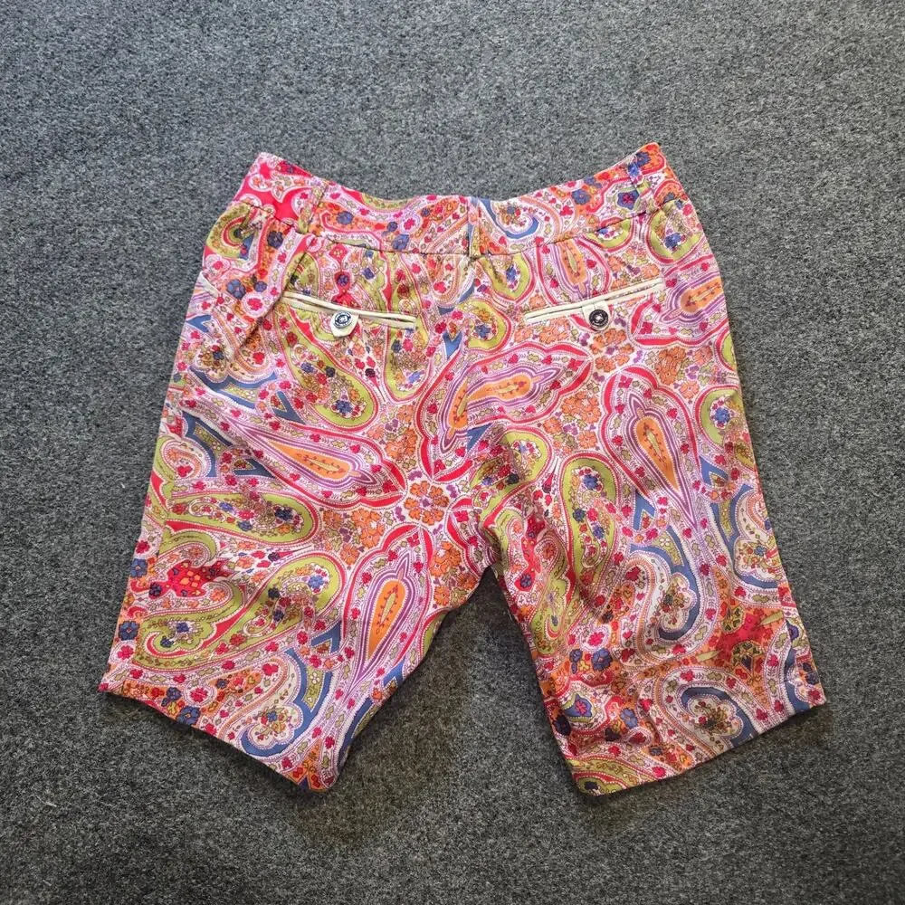 Peter Millar Shorts Women Size 6 Pink Orange Paisley 10 Inch Golf Bermuda Casual
